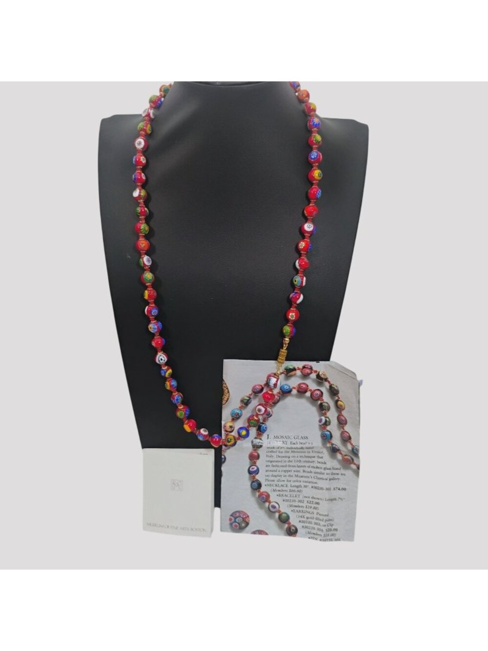 Vtg Venetian Millefiori Mosaic Glass Bead Necklace 30" Museum Fine Arts Boston